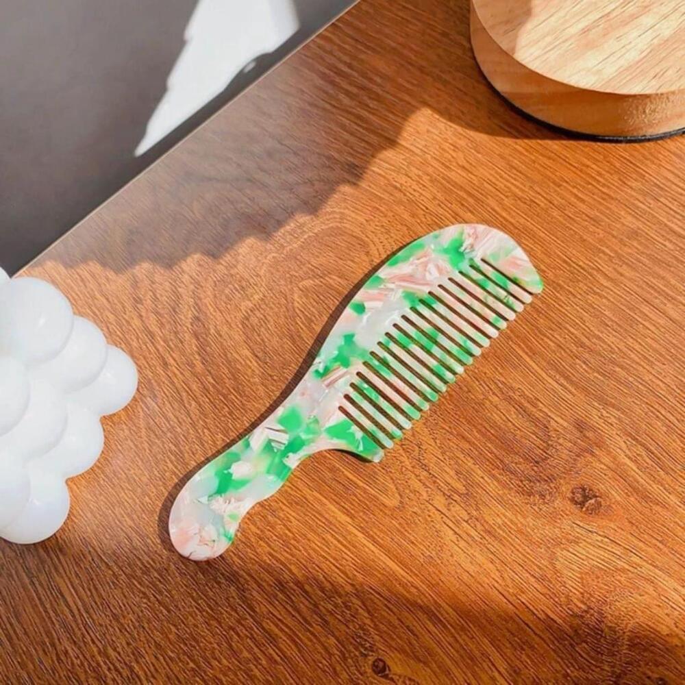 Hair Comb In Green And Pink Abstract Pattern